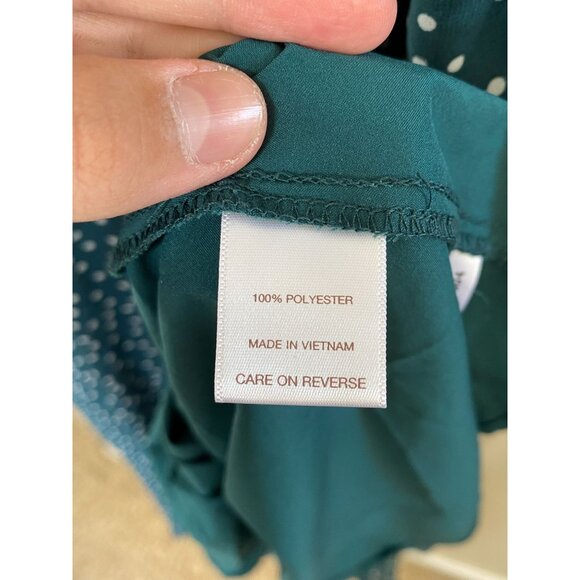 Eva Mendes New York & Company Teal Polka Dot Midi Dress Lace Accent Long Sleeves - Picture 5 of 8